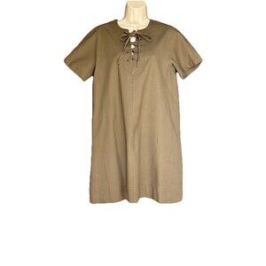 Ann Mashburn Size M Shift Dress Military Green Minimalist Cotton Blend Lace Up